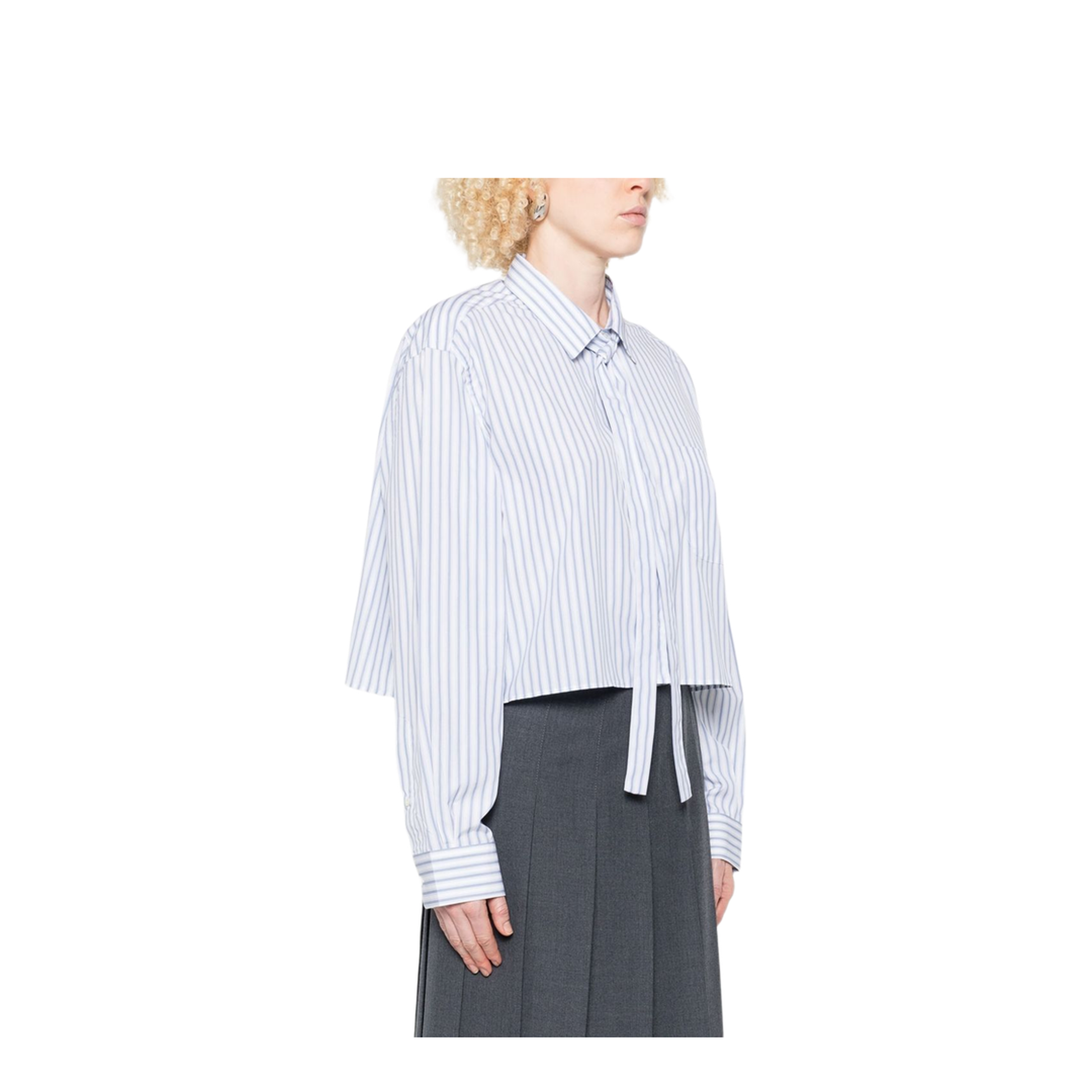 Striped Poplin Short Shirt with Scarf Collar