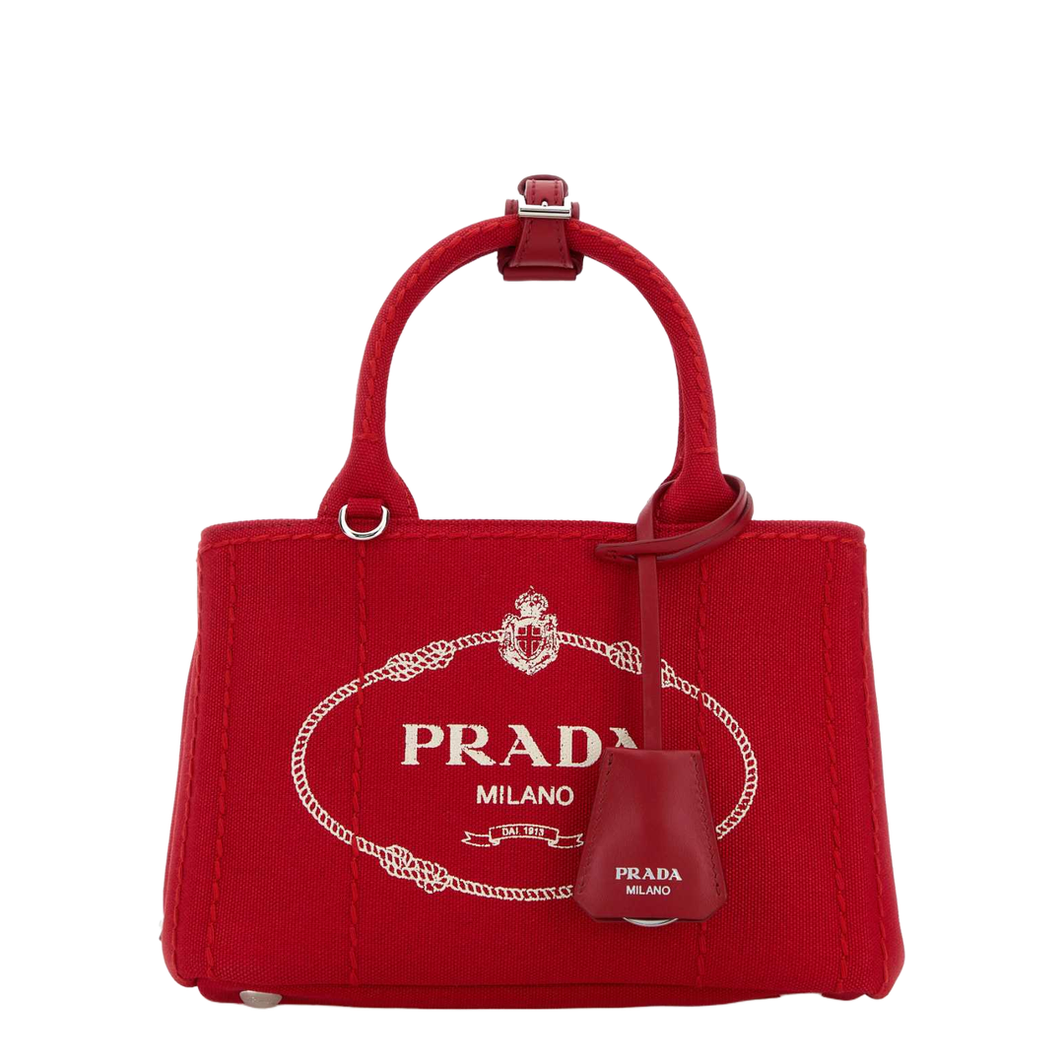 Prada Jardinière Mini Cotton Canvas Handbag - Red – MAYFEYR