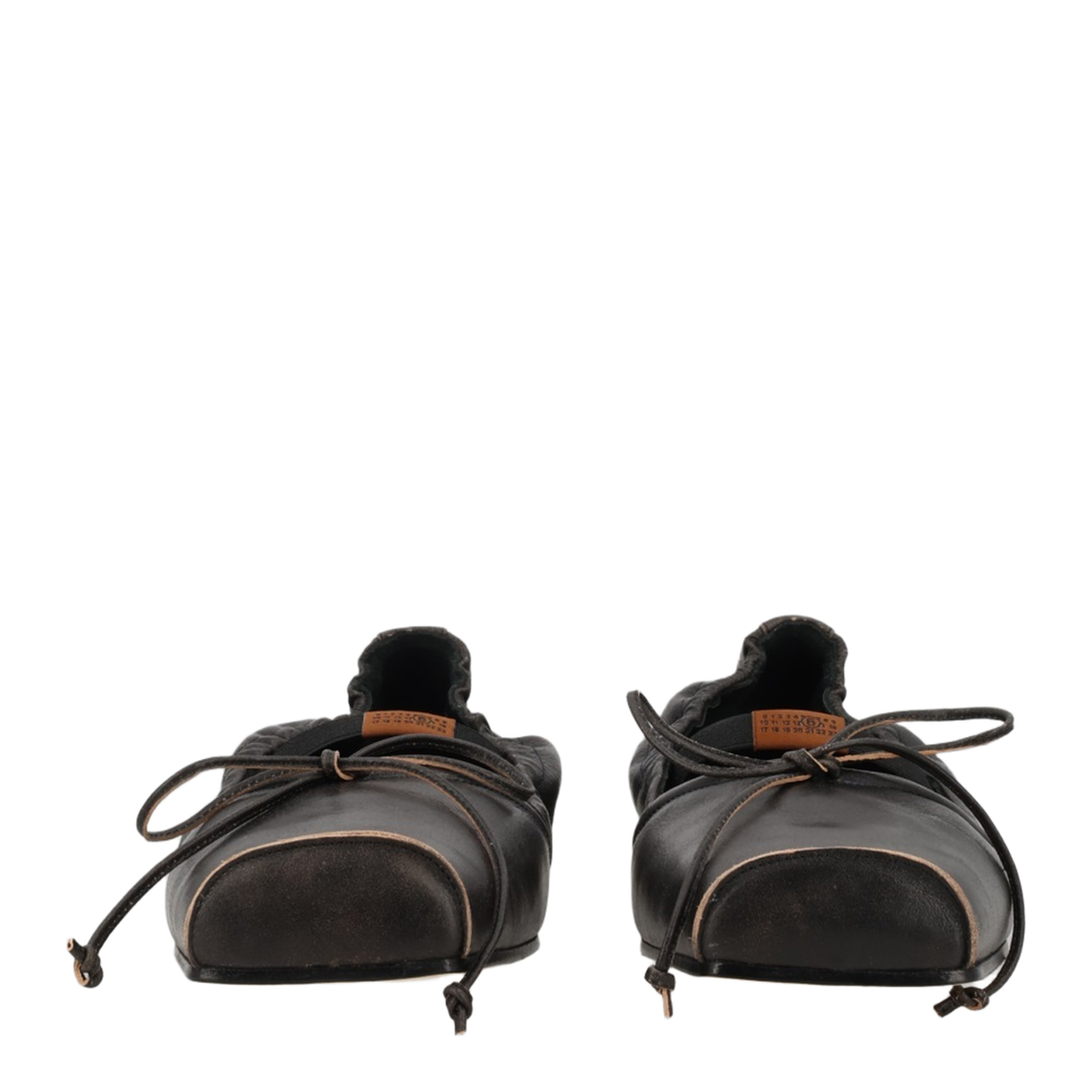 Square-toe ballerinas in brown calfskin leather