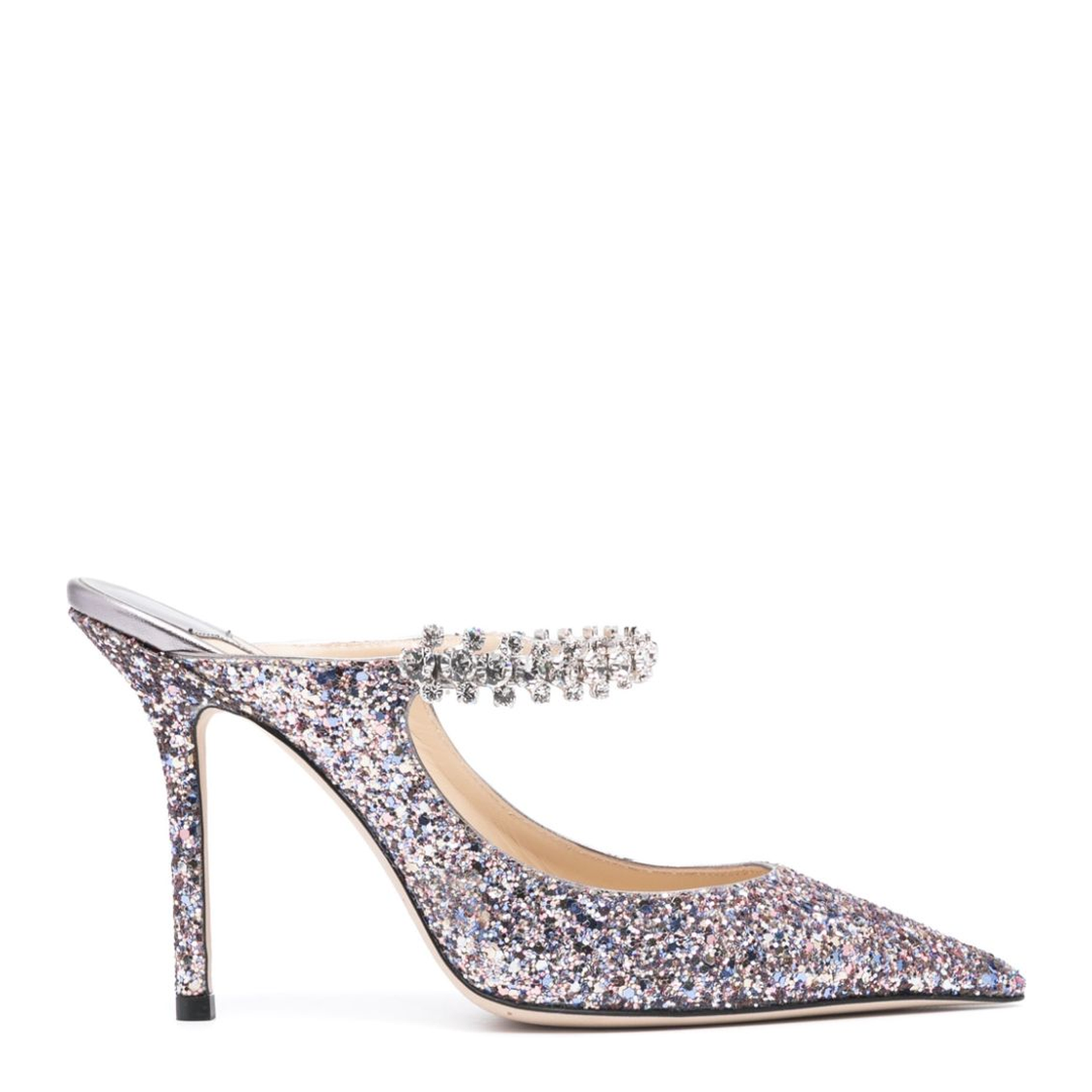 Bing 100 Crystal Strap Glitter Heel Mules