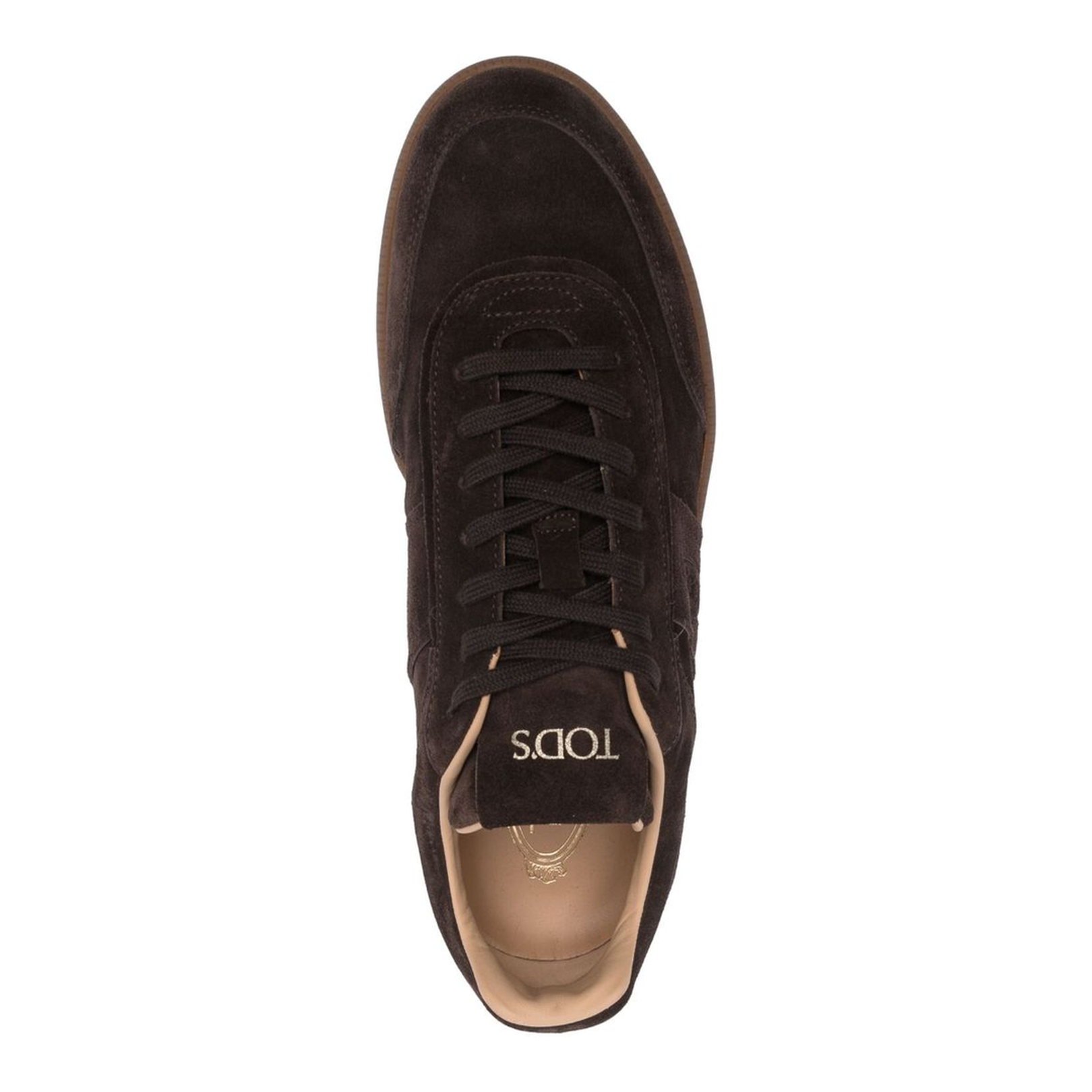 Brown Calf Suede Logo-Print Tongue Round Toe Front Lace-Up Fastening Flat Rubber Sole