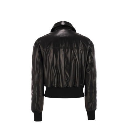Women's Leather Bomber Jacket with Jewellery