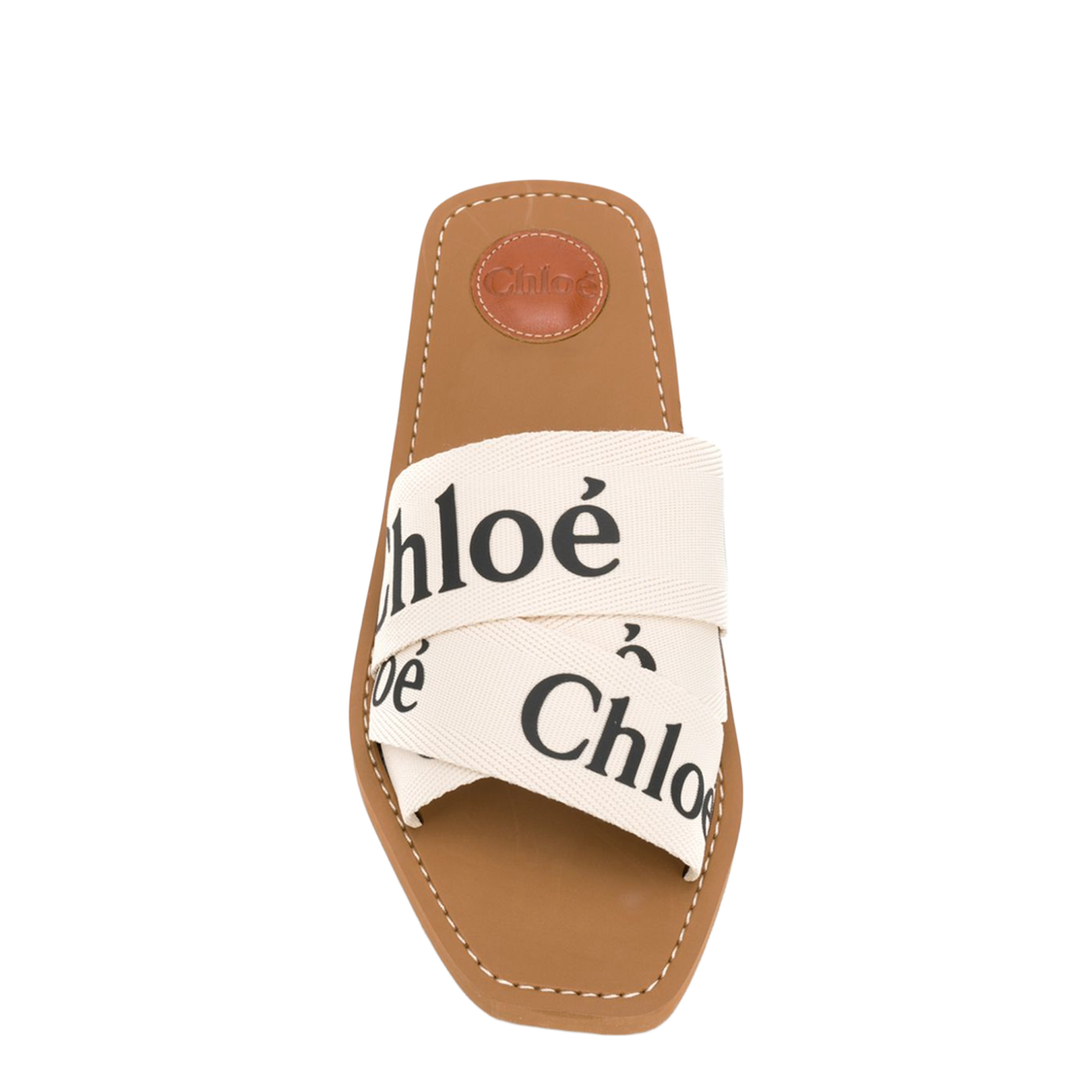 White Linen All-Over Logo Print Low Stacked Heel