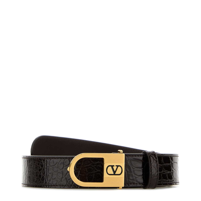 Dark Brown Leather VLogo Signature Belt