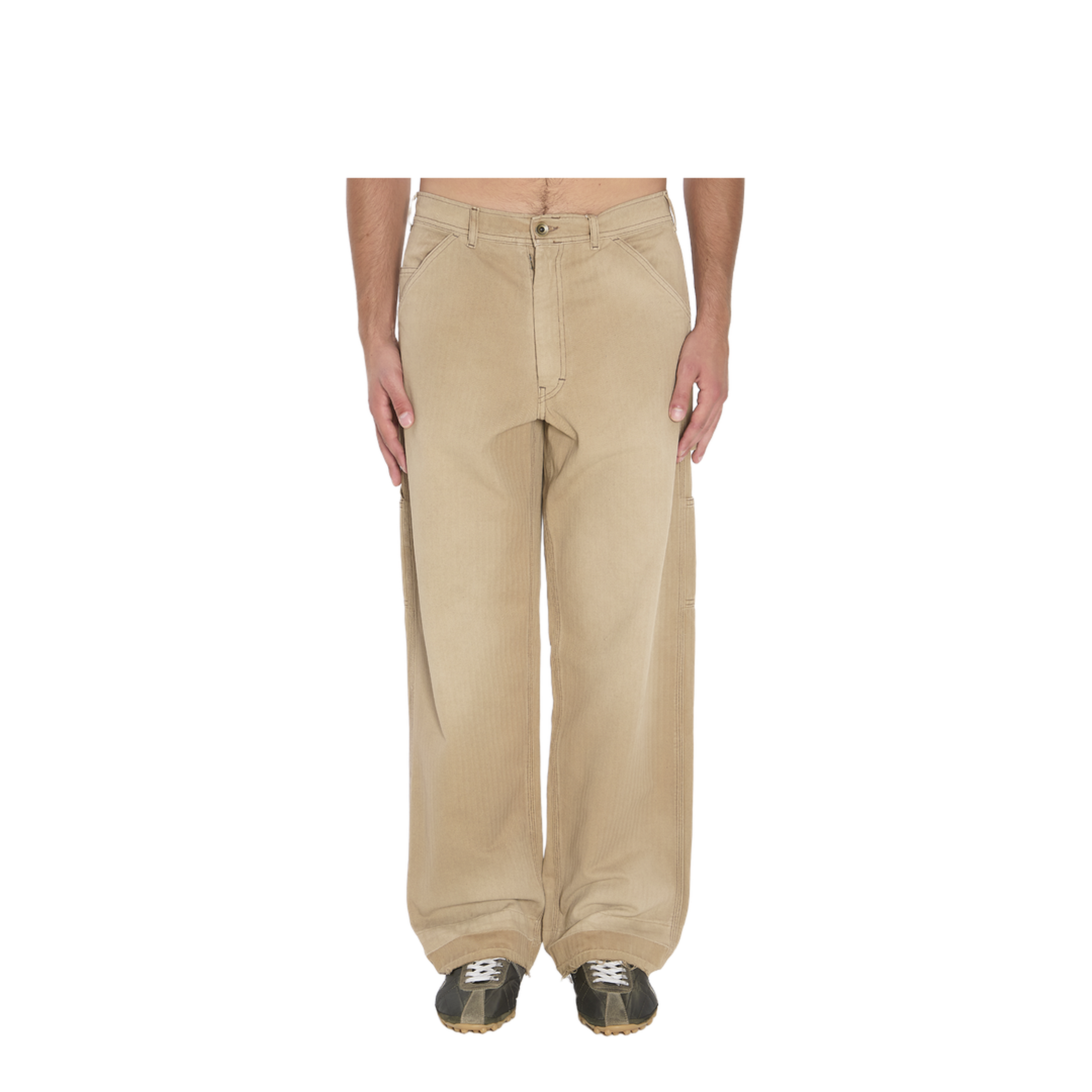 Beige Herringbone Trousers