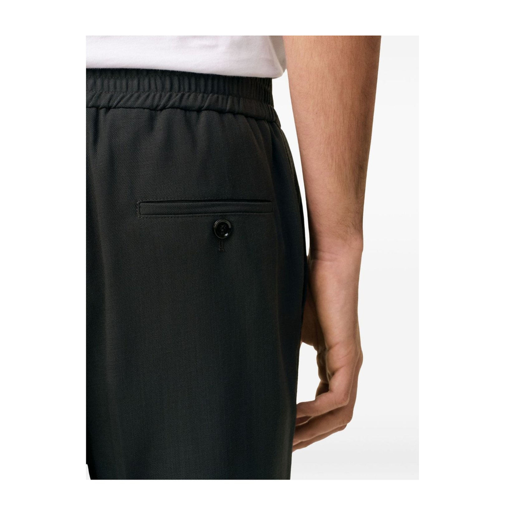 Black Wool Elasticated Waist Trousers
