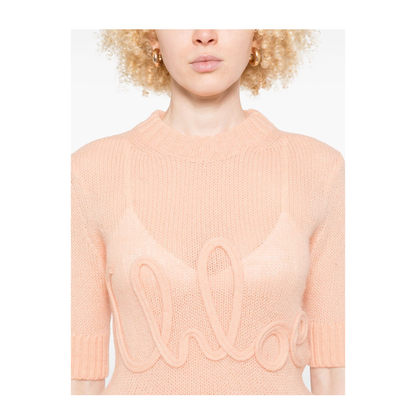Elbow-Sleeve Logo Sweater in Alpaca Wool & Silk Knit