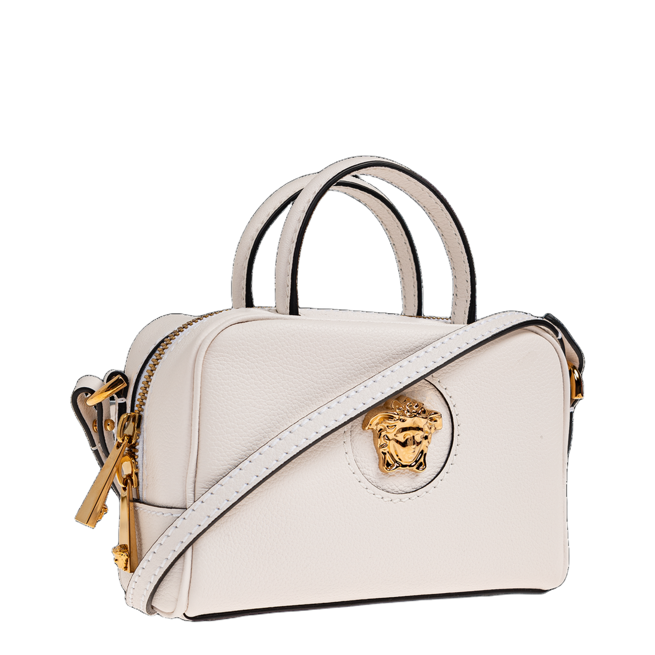 Medusa Plaque Perforated Hand Bag White