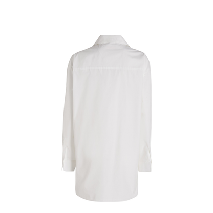Long-sleeved poplin shirt with single pearl button closure