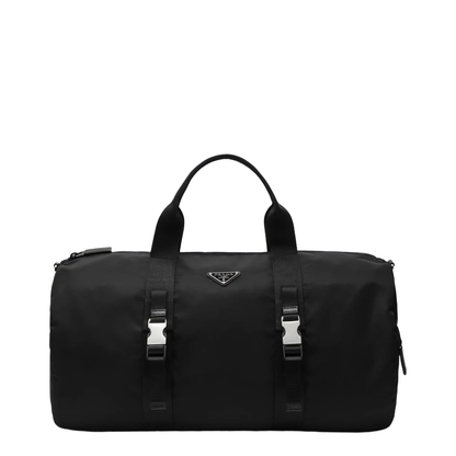 Black Re-Nylon and Saffiano Leather Duffle Bag