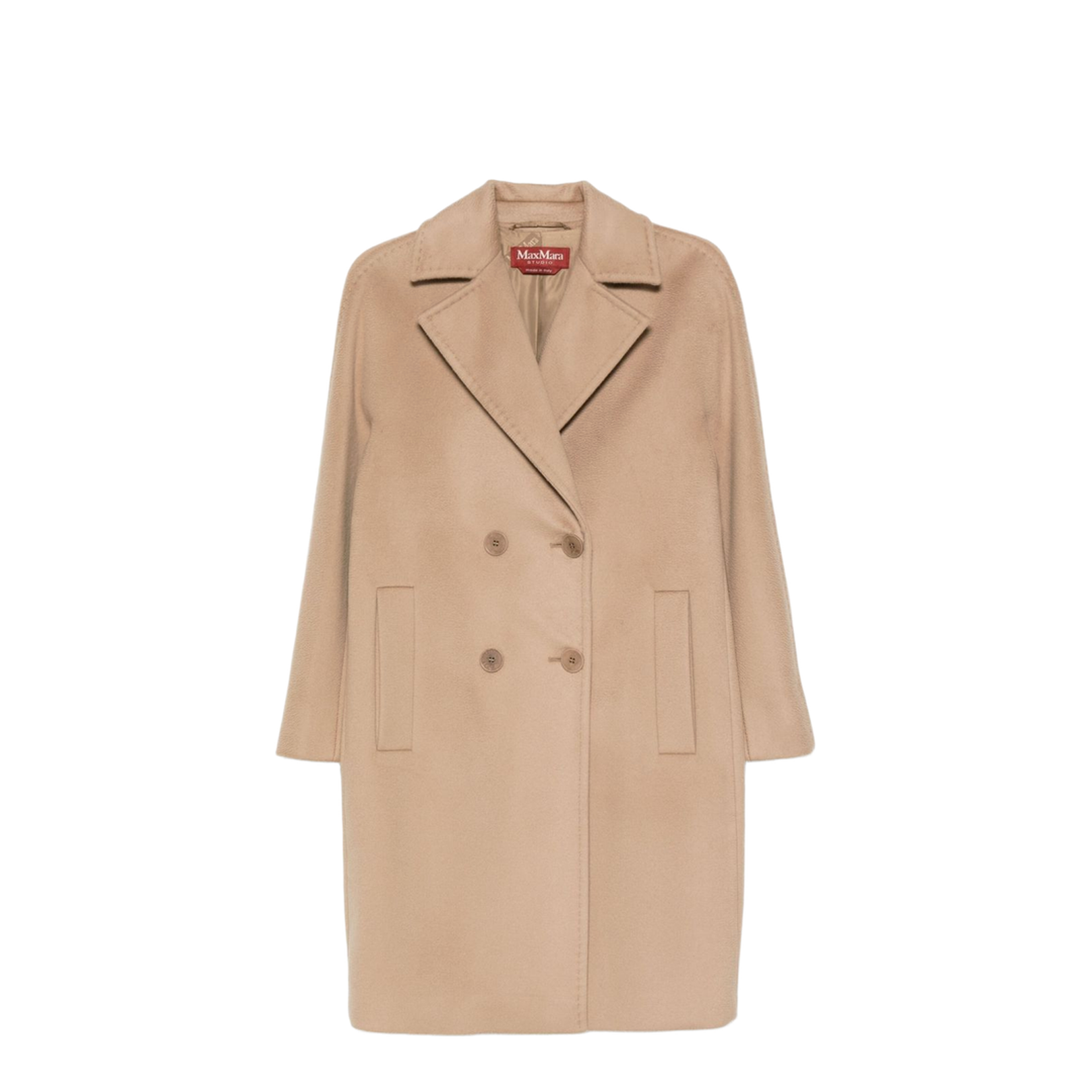 Double-breasted Wool Coat In Brown