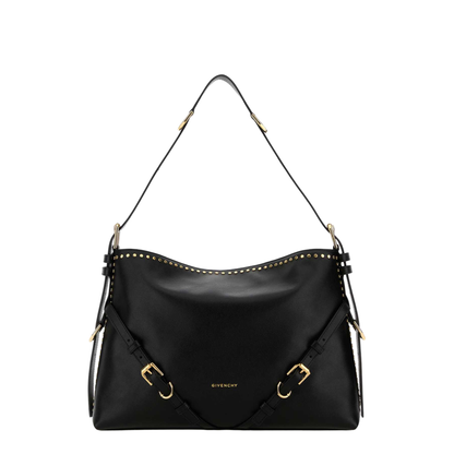Voyou Studded Buckle Medium Shoulder Bag - Black