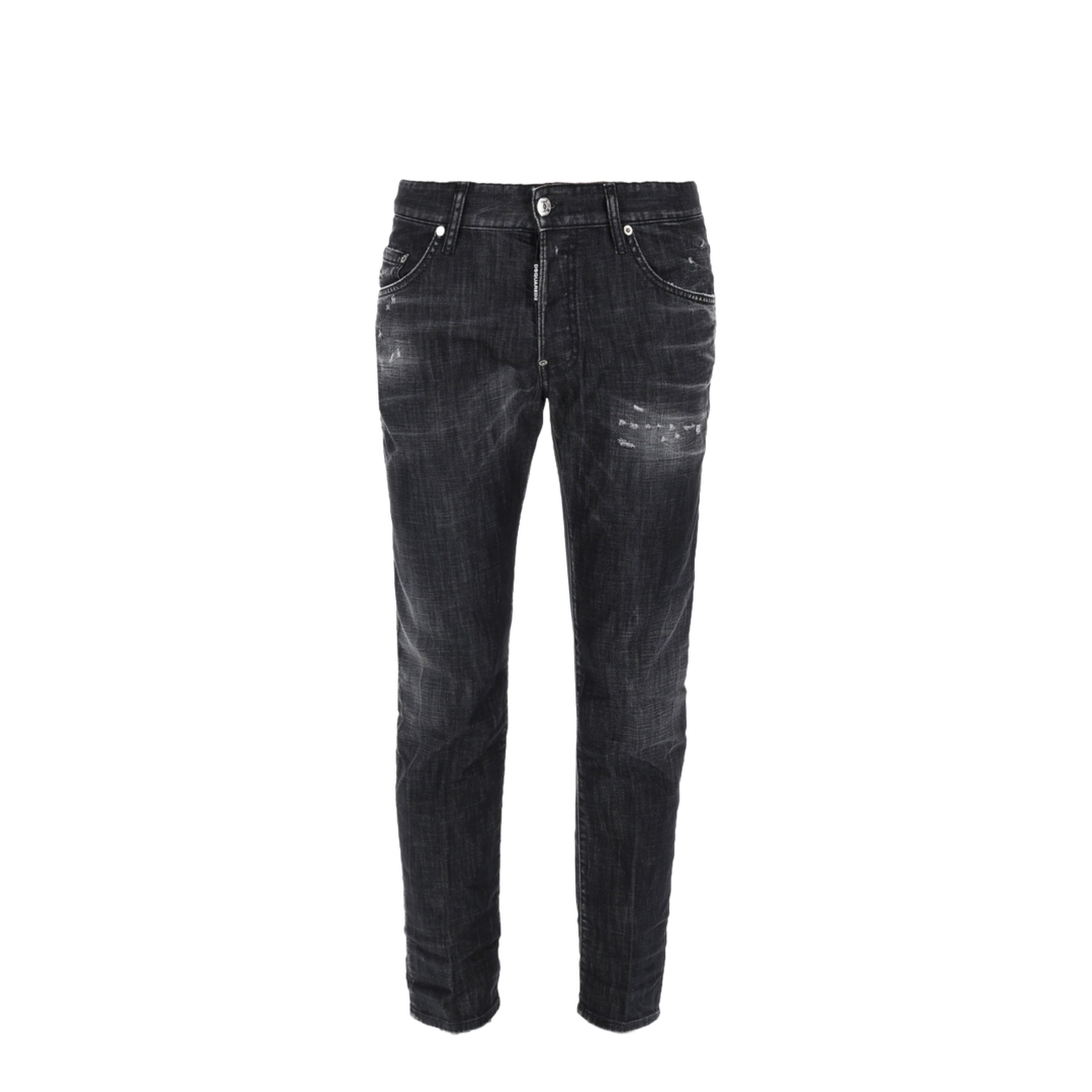 Black Washed-Effect Distressed Jeans