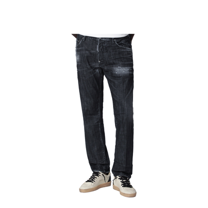 Black Washed-Effect Distressed Jeans