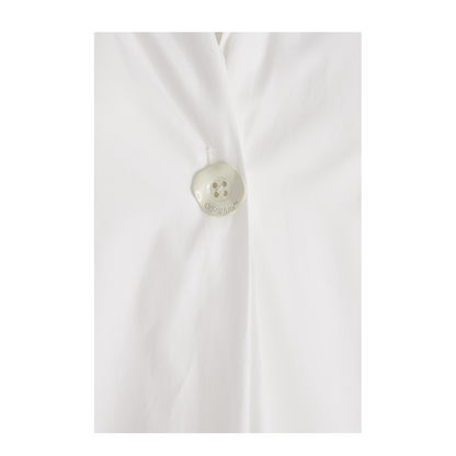 Long-sleeved poplin shirt with single pearl button closure
