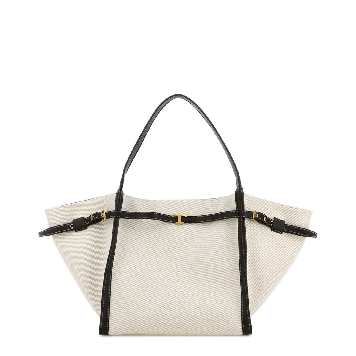 Tim Medium Canvas and Leather Shopping Bag - White/Brown