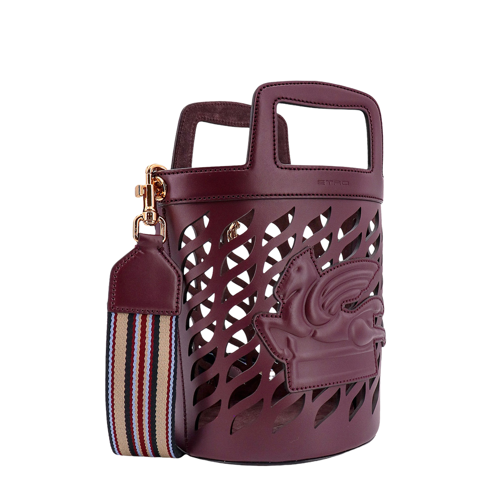 Perforated Leather Bucket Bag with Shoulder Strap