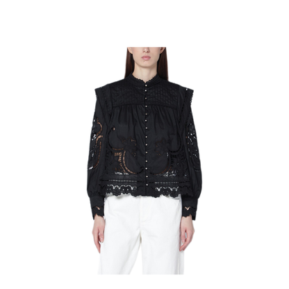 MAYFEYR - Farm Rio - Black Richelieu Cotton Blouse - 351180COL0002