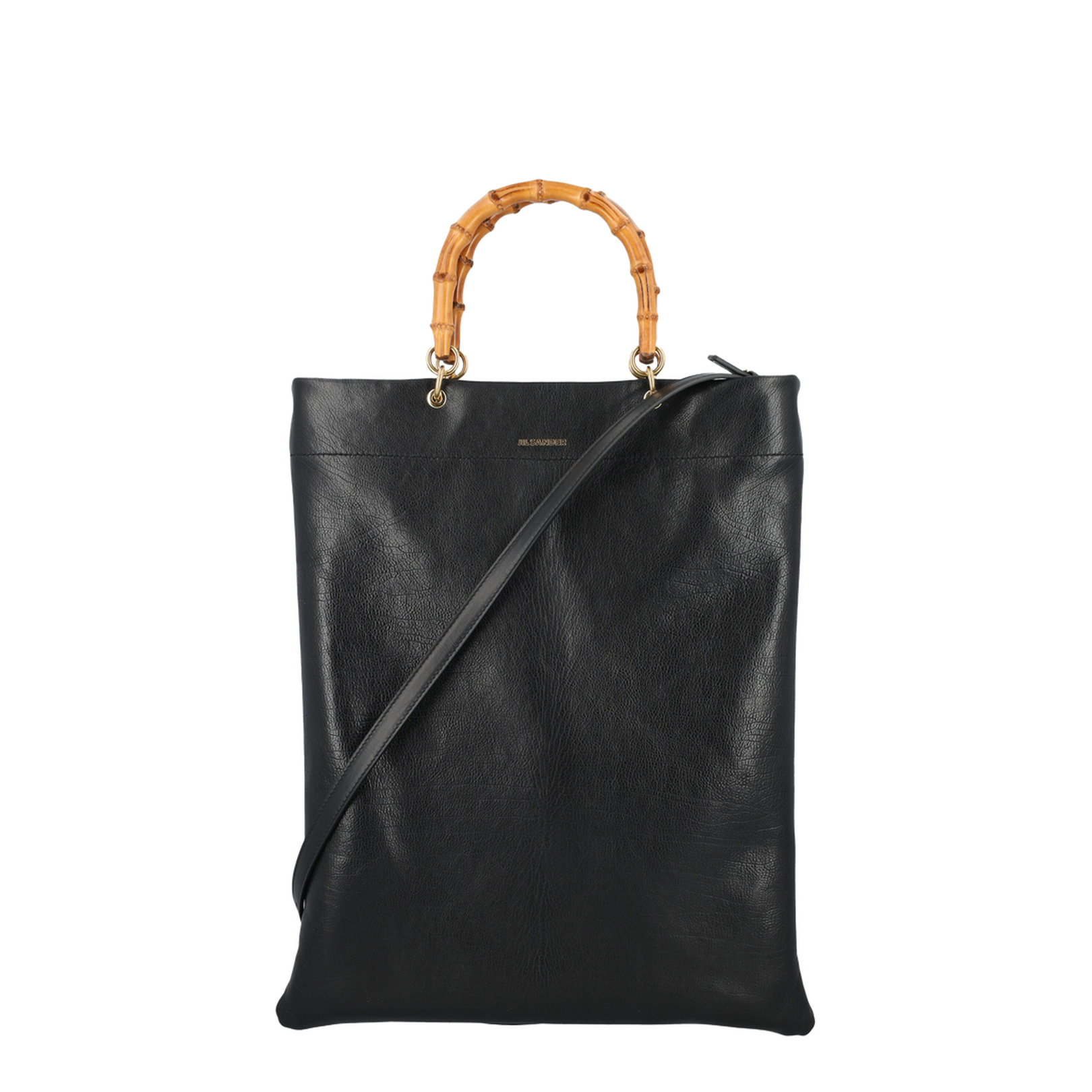Leather Bag with Bamboo Handles and Logo