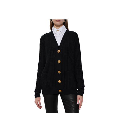 Ribbed Buttoned Cardigan Black