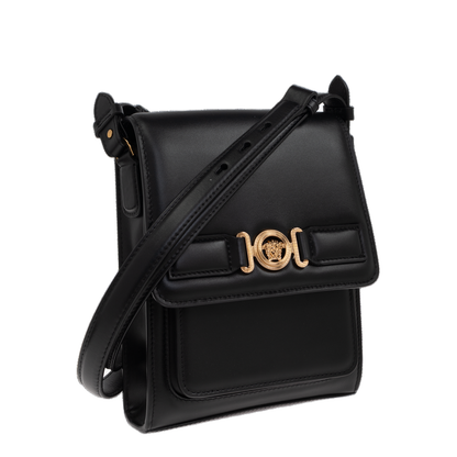 Black Leather Medusa Biggie Crossbody Bag