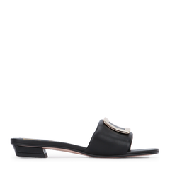 Square Buckle Leather Slides