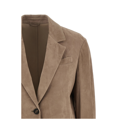 Suede Single-Breasted Blazer Brown
