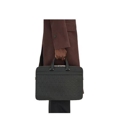 Gancini Embossed Calfskin Briefcase - Black