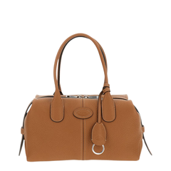 Small Tumbled Calf Leather Boston Bag - Brown