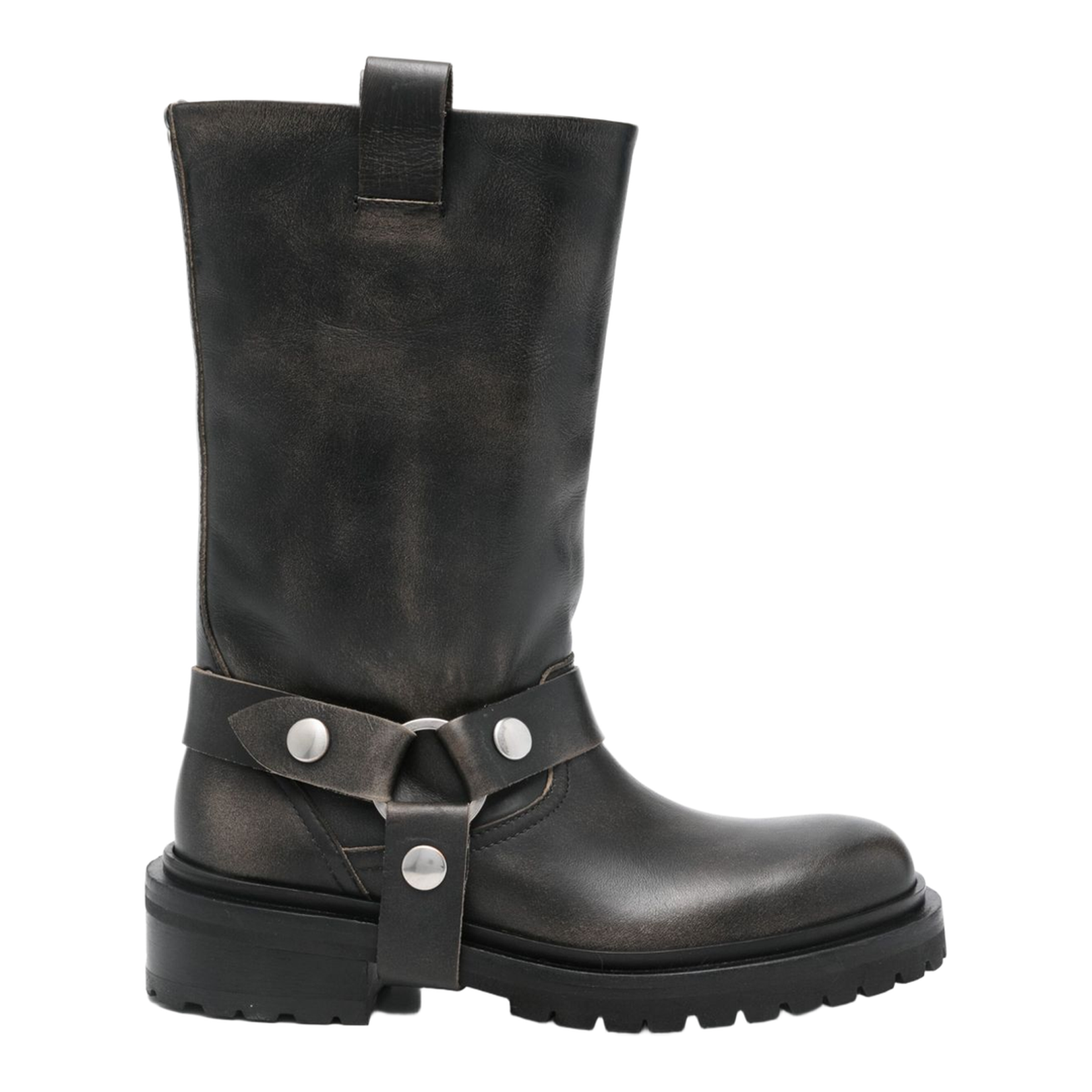 Kurt Boots in Black Leather with Silver Buckle