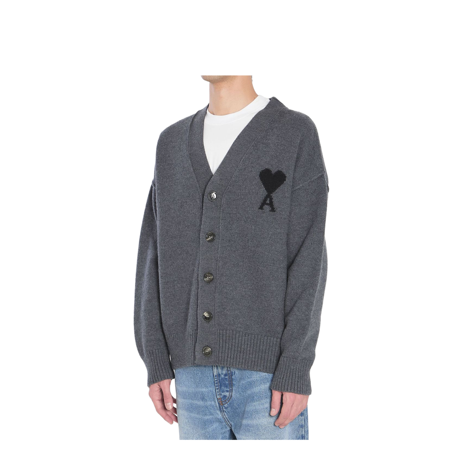 Dark Grey Felted Wool Button Front Closure