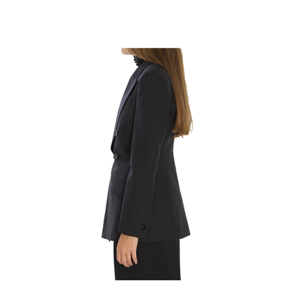 Pinstripe Wool Jacquard Jacket in Black