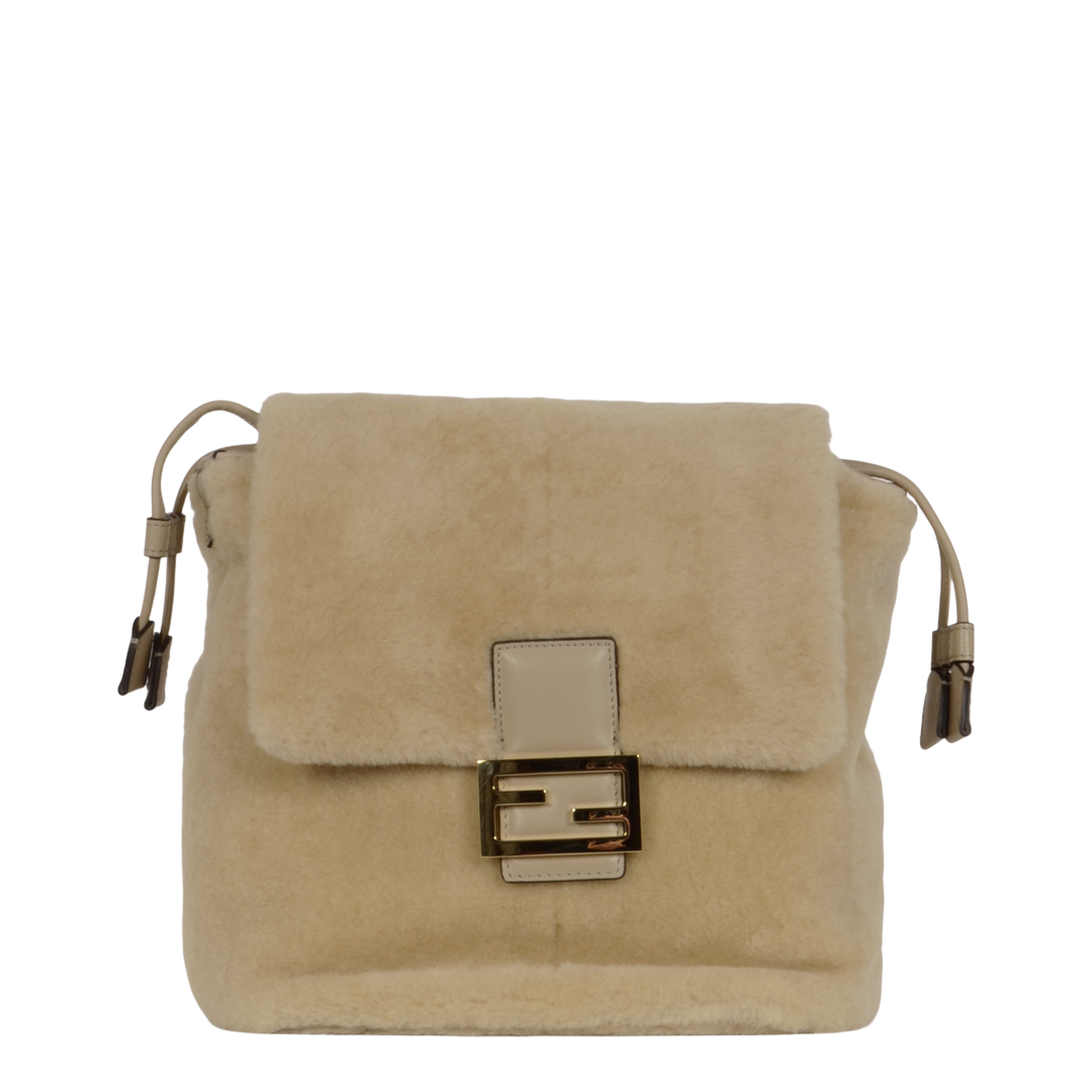 Drawstring Shearling Backpack - Beige