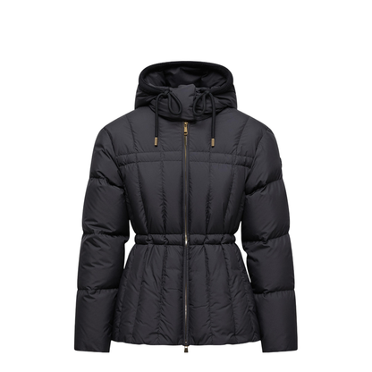 Black Estom Vertical-Quilted Hooded Short Down Jacket