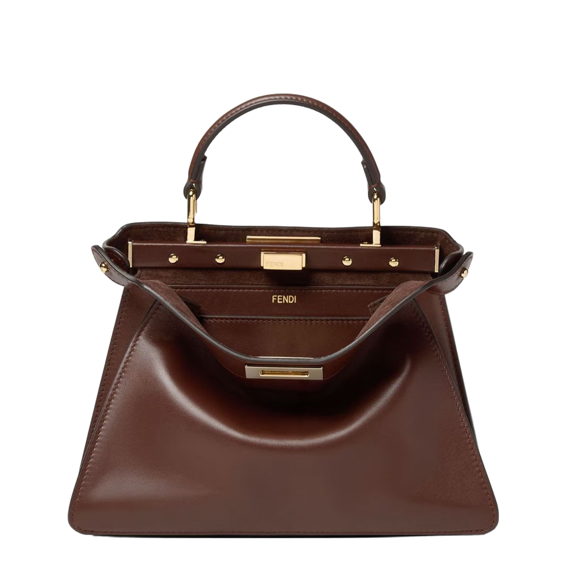 Peekaboo ISeeU Small Calf Leather Top Handle Bag - Mahogany Brown