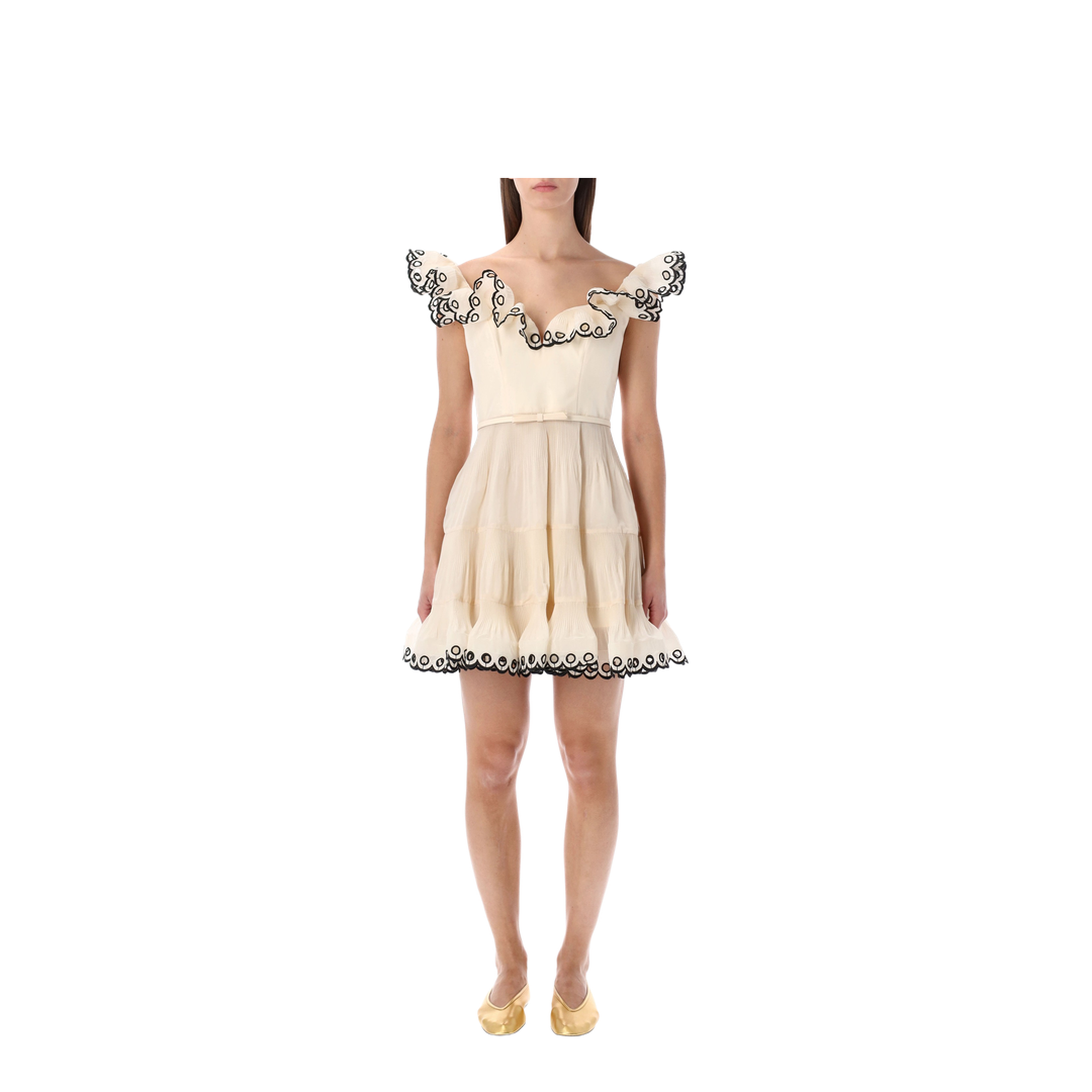 Embroidered Frilled Mini Dress