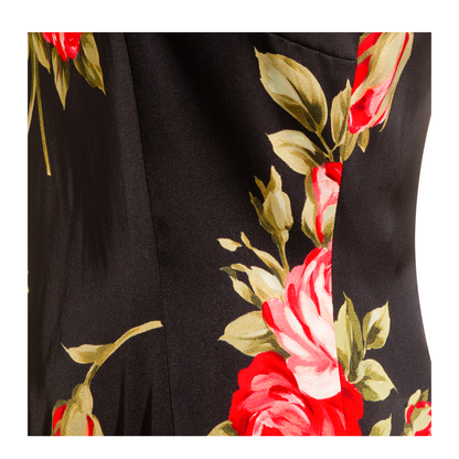 Bouquet Rose Print Satin Midi Dress