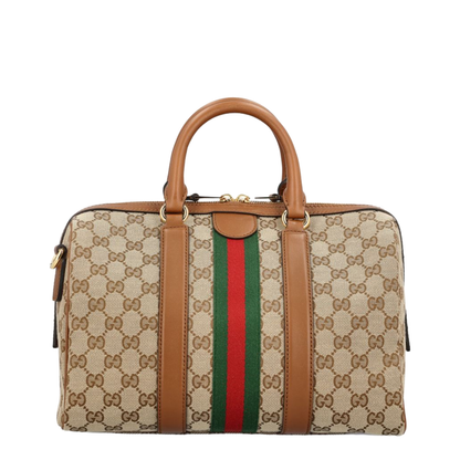 Ophidia Medium GG Canvas Boston Bag - Beige/Brown