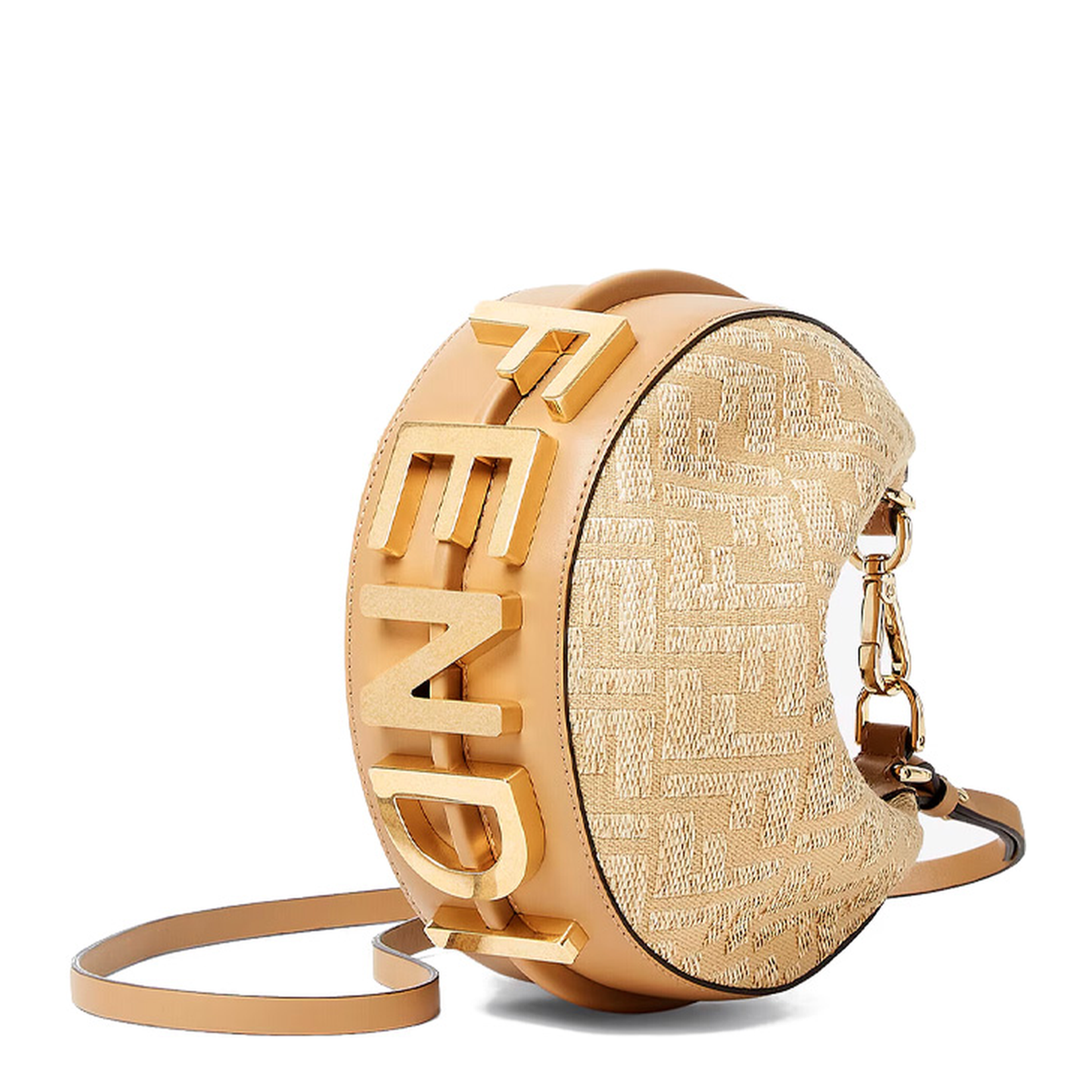 Jacquard Fabric Mini Hobo Bag with Raffia FF
