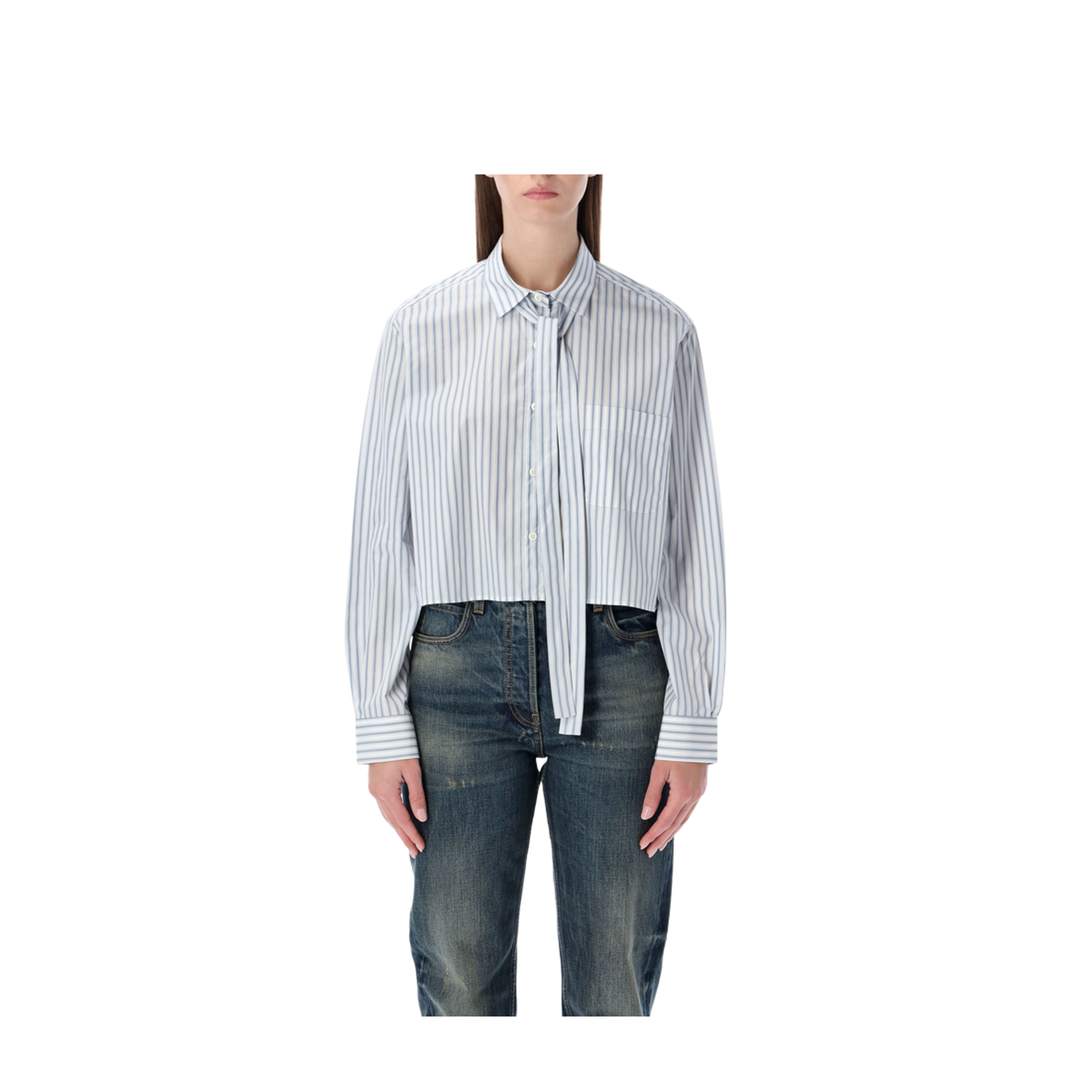 MAYFEYR - Prada - Striped Poplin Short Shirt With Scarf Collar - P462I17MGF0637