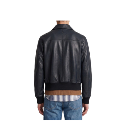 MAYFEYR - Ami Paris - Black Lambskin Leather Zip-Up Jacket - HJK850LH0068001