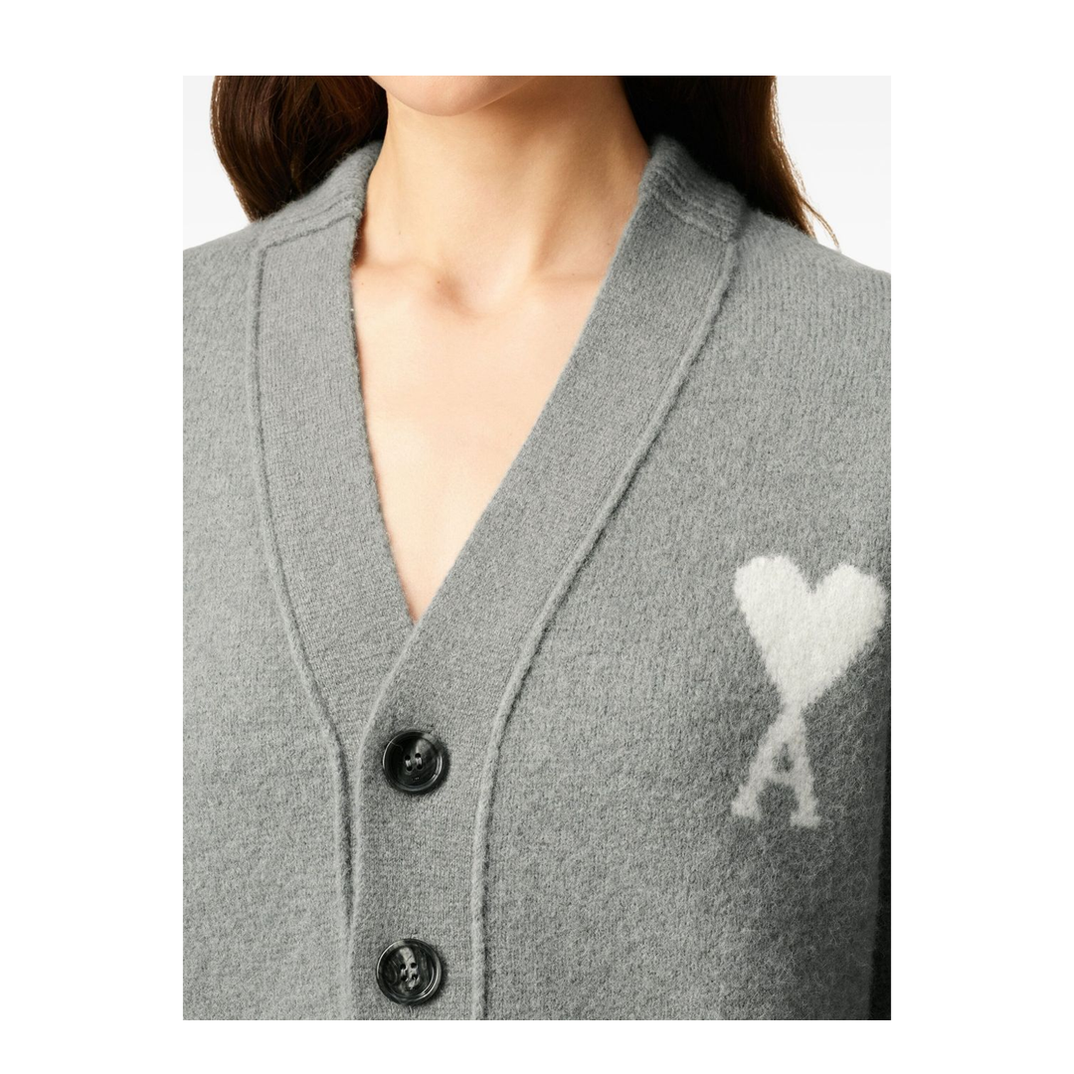 Grey Wool Cardigan Front-Button V-Neck