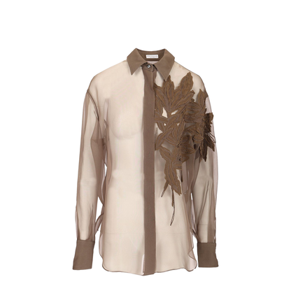 Crispy Silk Shirt with Flora Appliqué