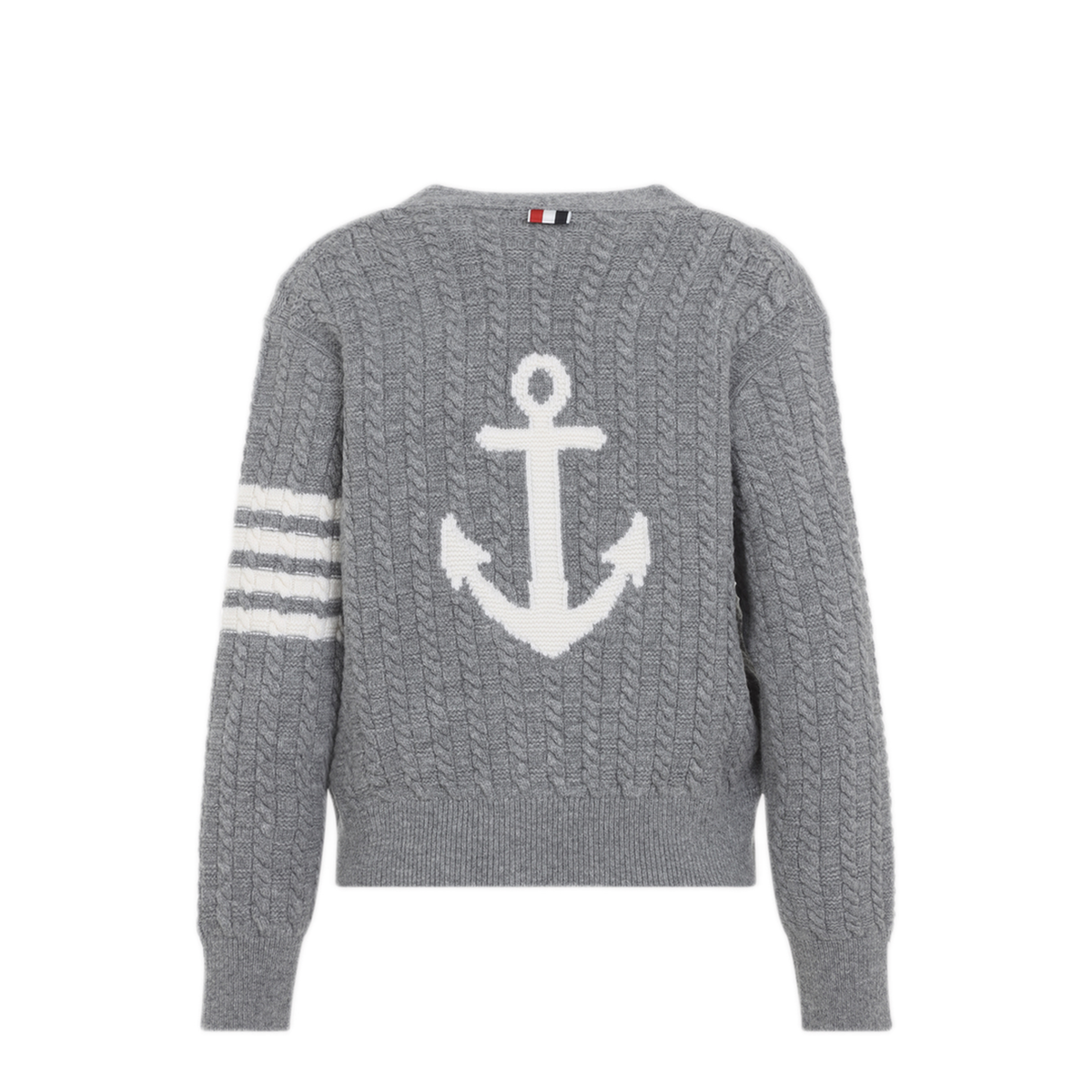 MAYFEYR - Thom Browne - Anchor Intarsia Cable Stitch V Neck Cardigan - FKC729AY1005055