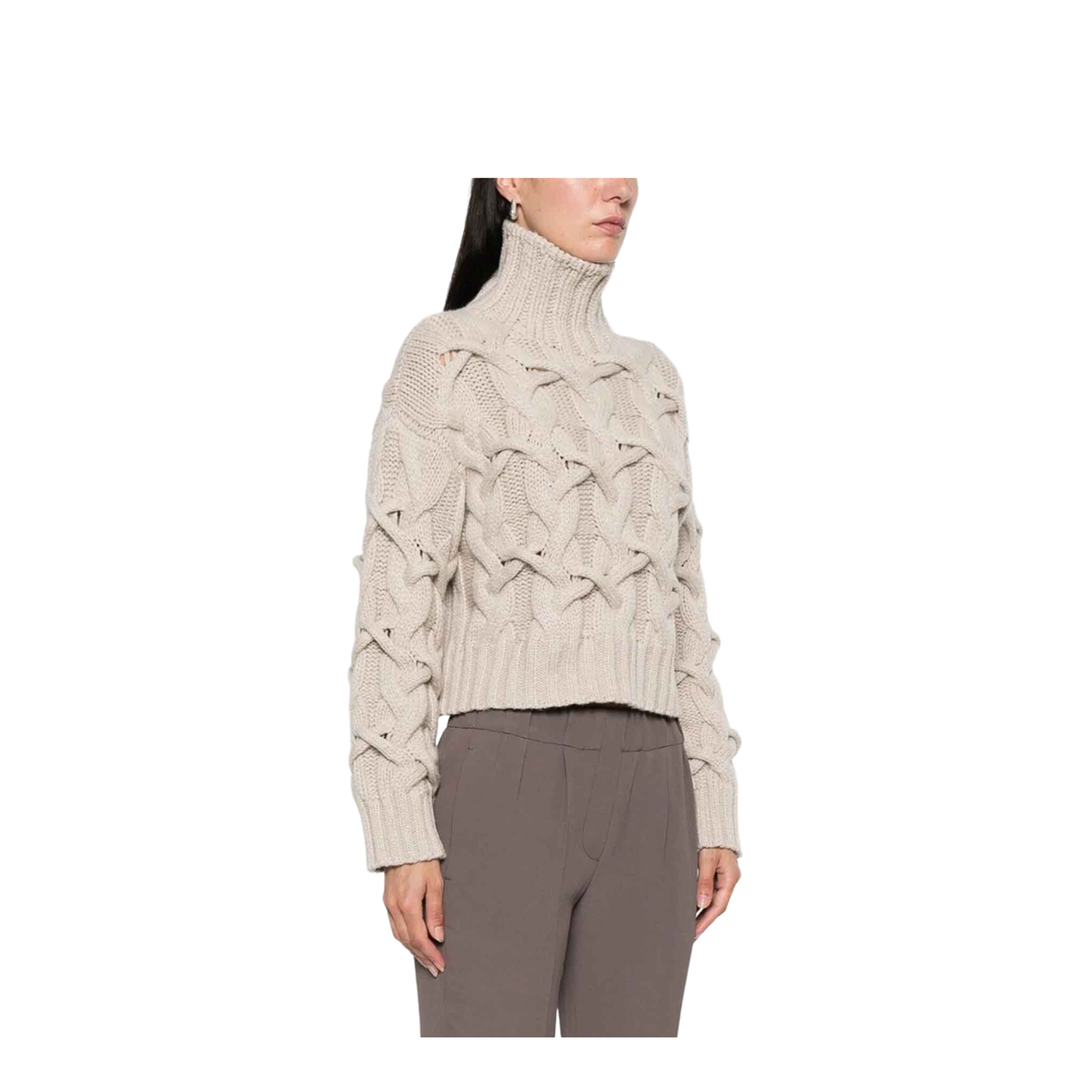 Braided Cashmere Cropped Sweater - Beige