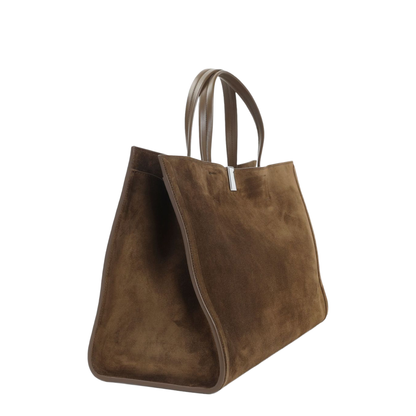Kit Cabas Medium Suede Leather Cabas Tote - Khaki