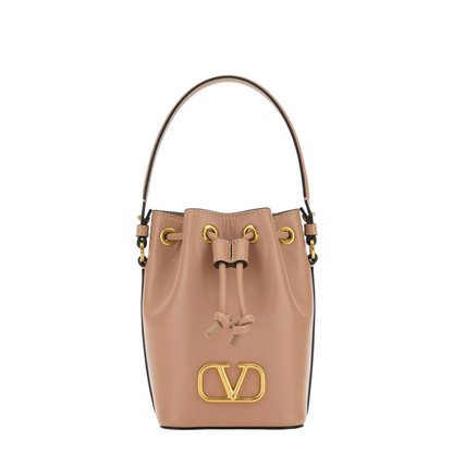 VLogo Signature Mini Lambskin Bucket Bag - Powder Beige