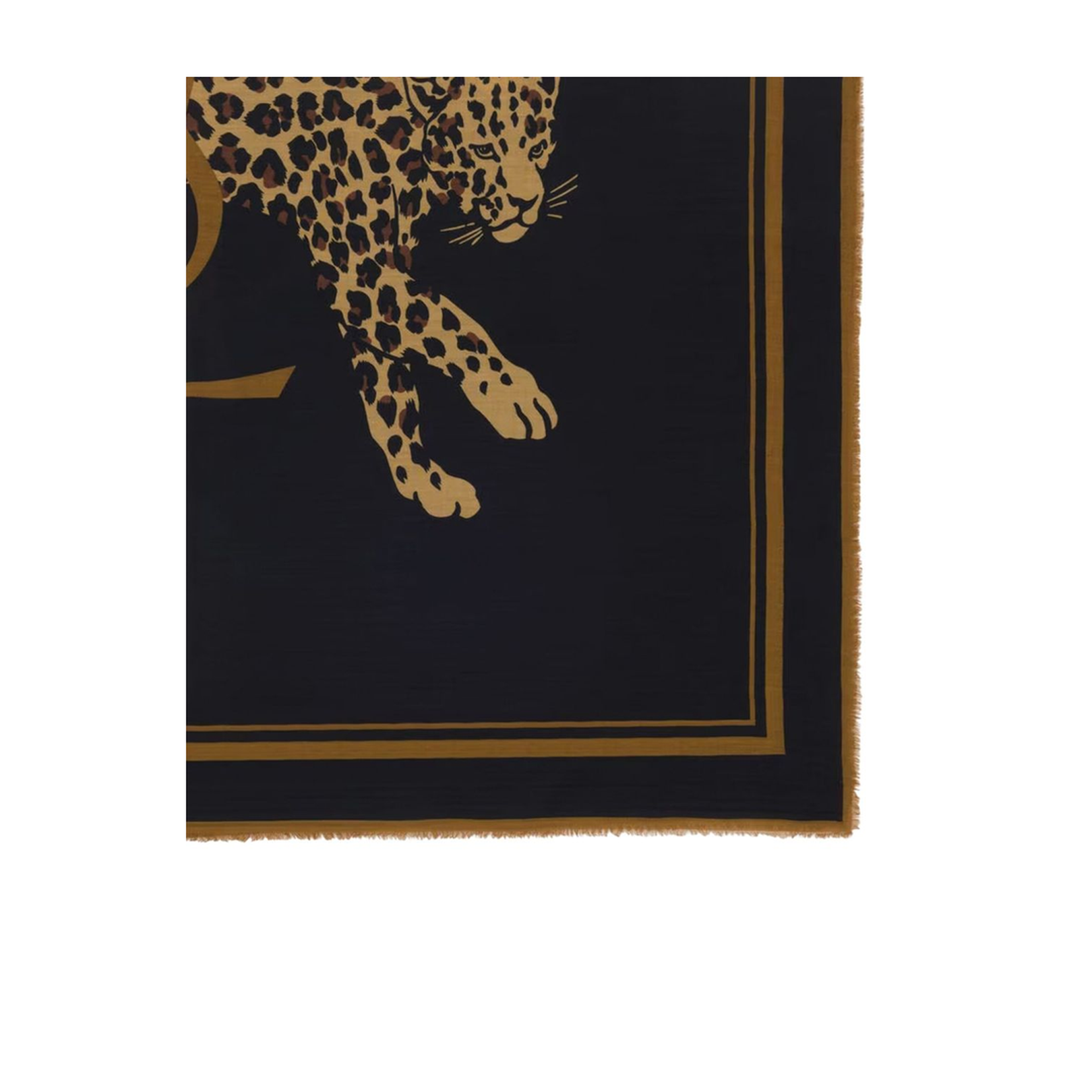 Black Leopard Print Fringed Edges Wool Scarf