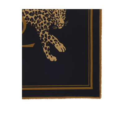 Black Leopard Print Fringed Edges Wool Scarf