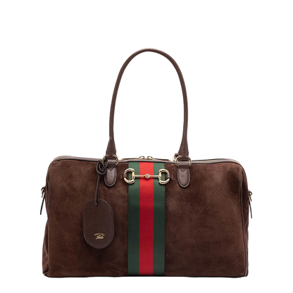 Borsetto Large Boston Bag in Dark Brown Suede